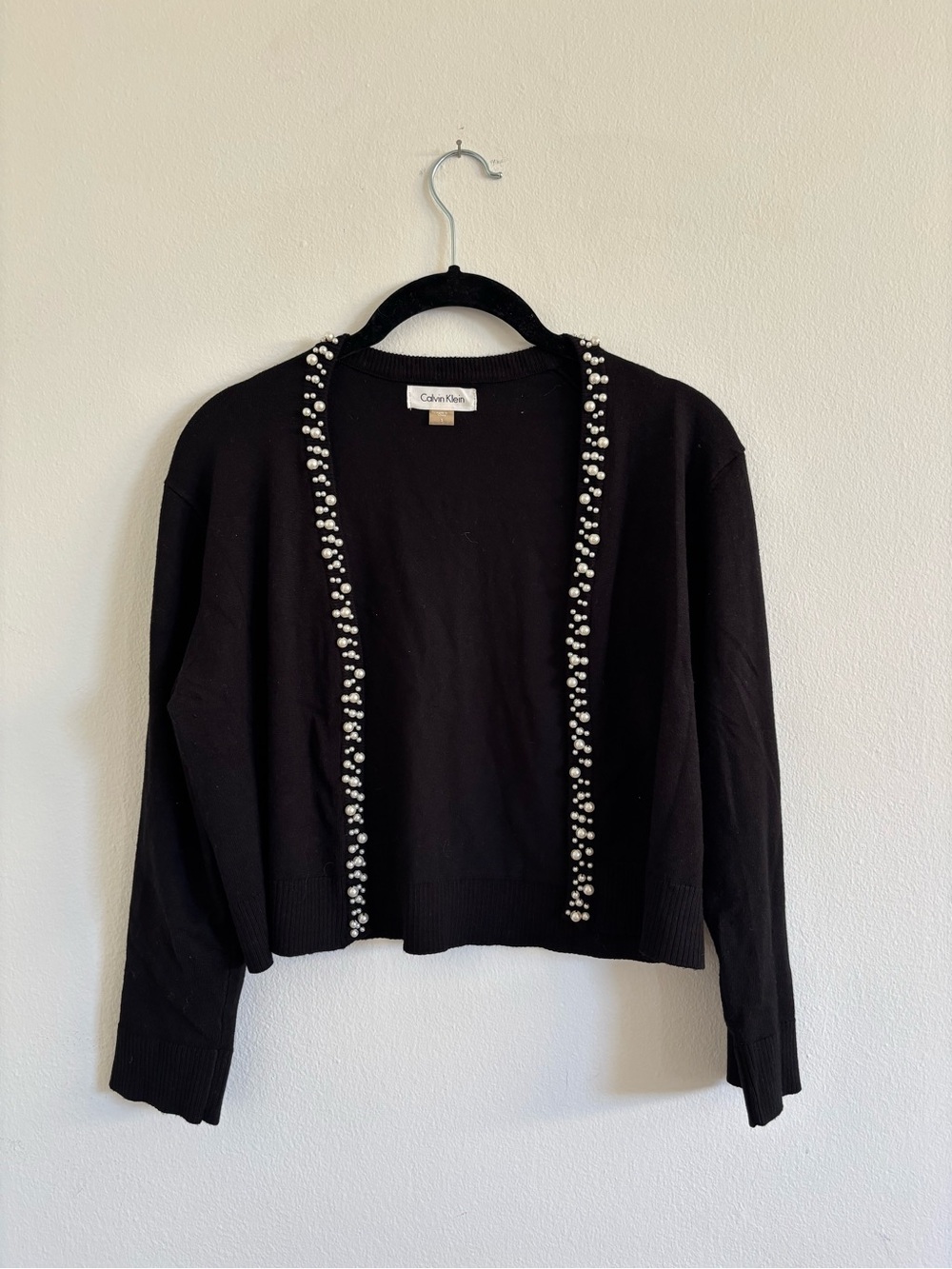 Calvin Klein Black Open Cardigan with Pearl Trim